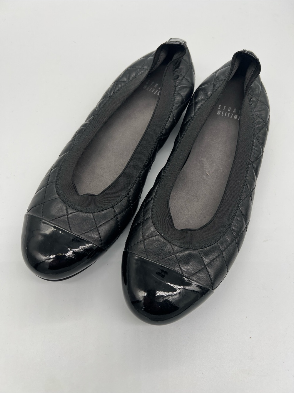 Stuart Weitzman Black Quilted Leather Ballet Flats